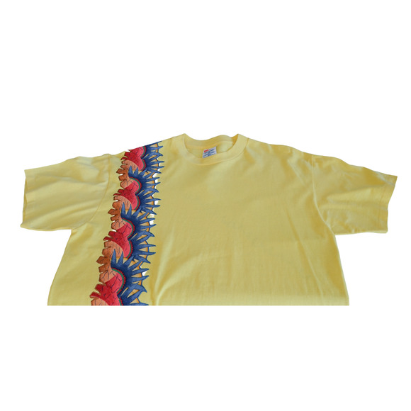 Vtg 90s Hanes Glitter Iron On Aztec Sun Graphic Tee L Single Stitch Southwest - Picture 5 of 16